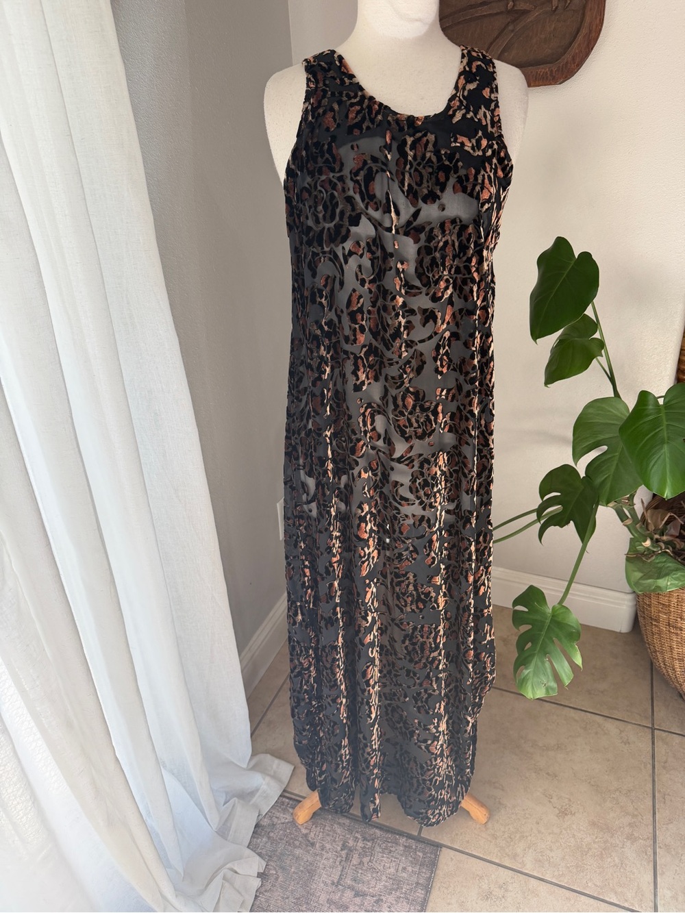 Johaneek Designs Vintage Burnout Velvet Leopard Maxi Dress Small Made USA Sheer